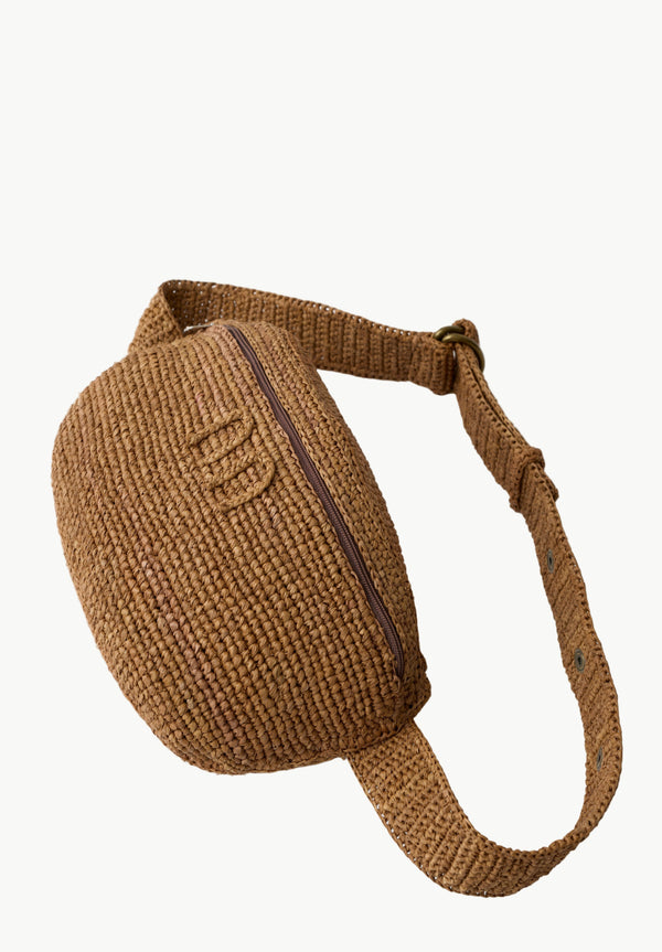 Tobacco Brown Raffia Belt Bag and Clutch made by JELYNNE.co