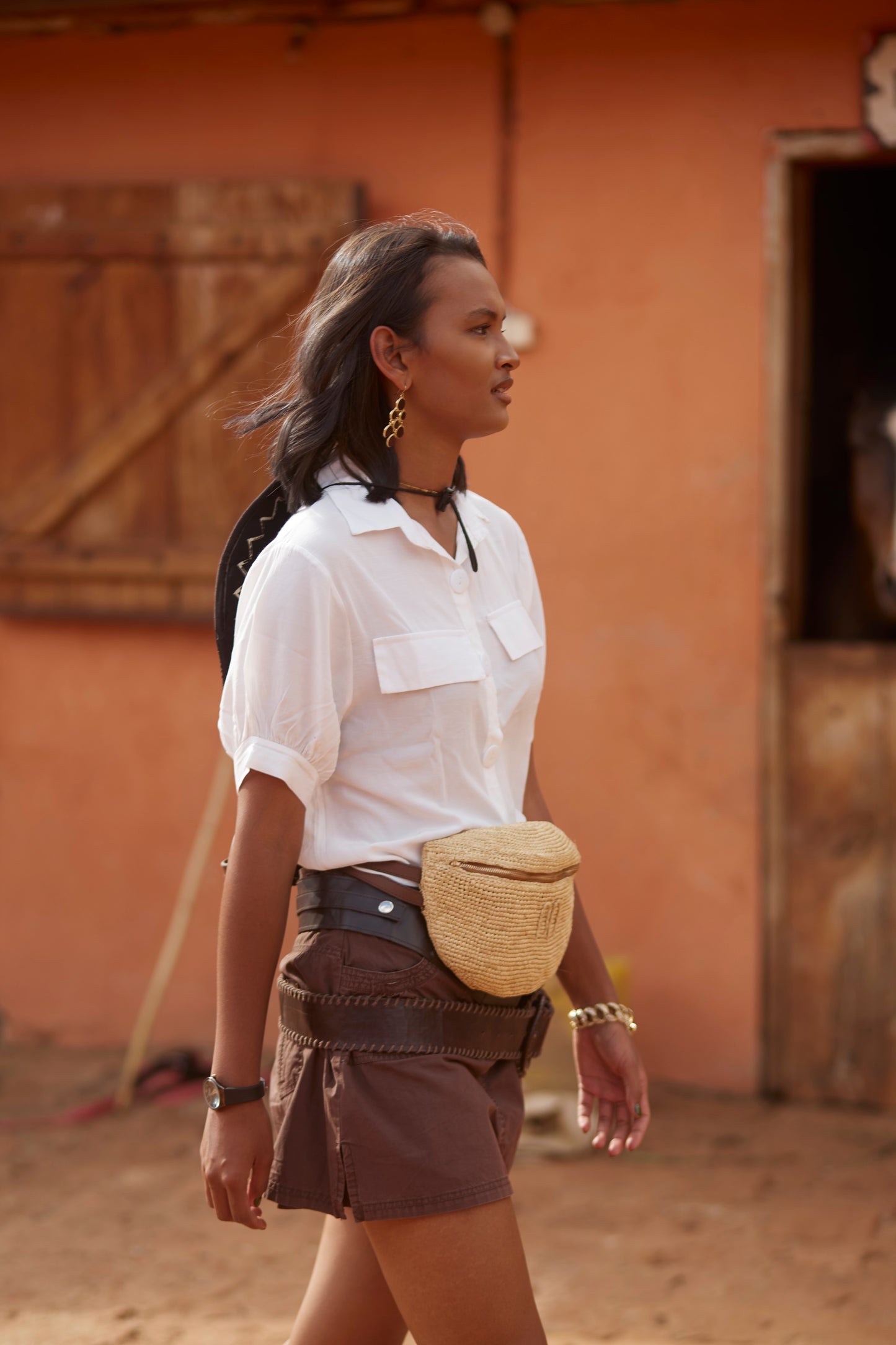 Raffia Double-Wrap Belt Bag