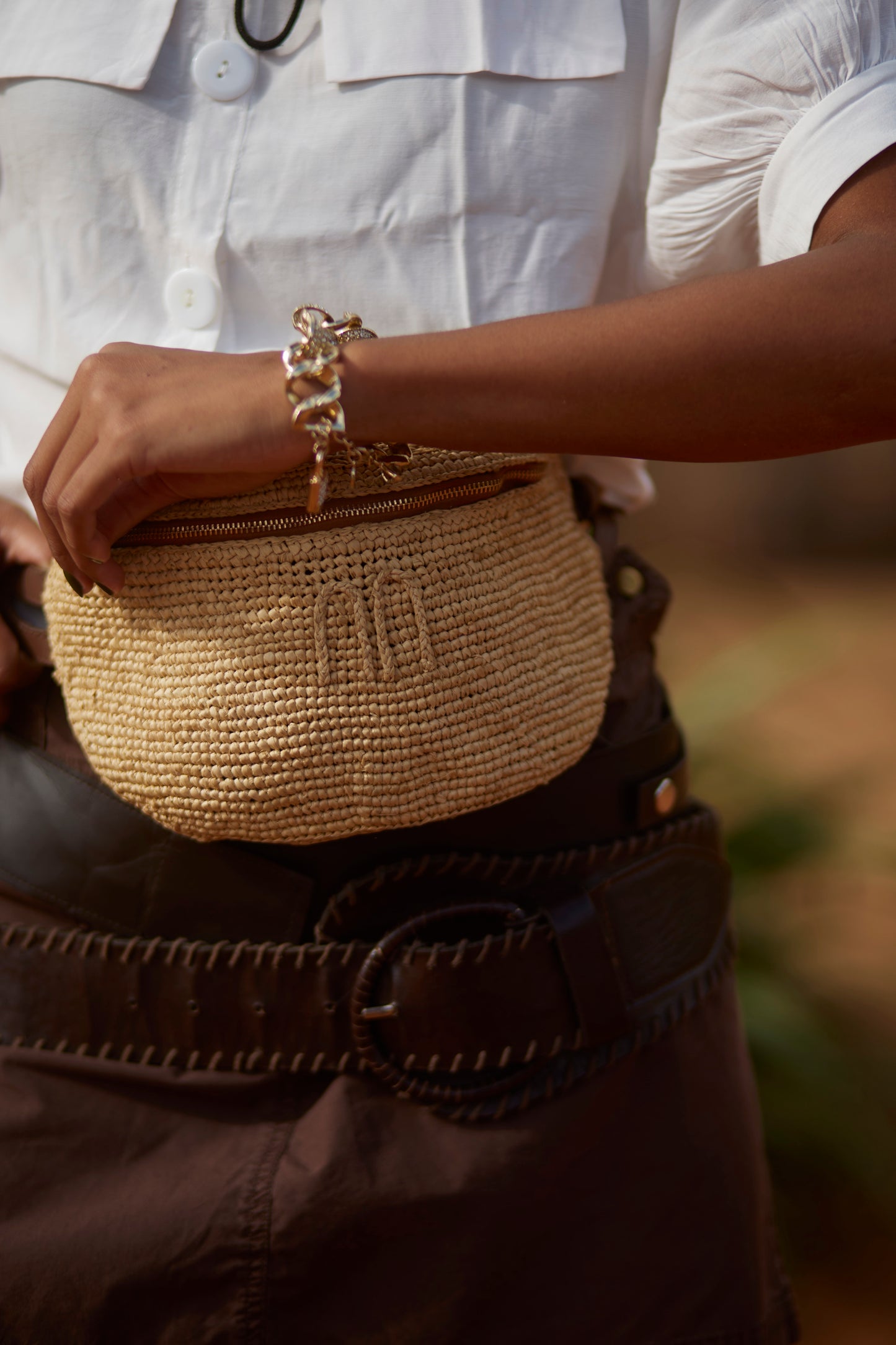 Raffia Double-Wrap Belt Bag